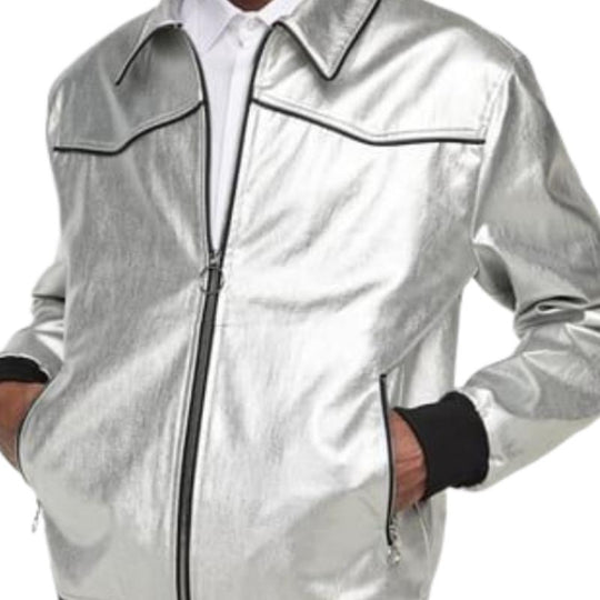 Men's Trendy Casual Silver Lapel Leather Jacket 9887361368248