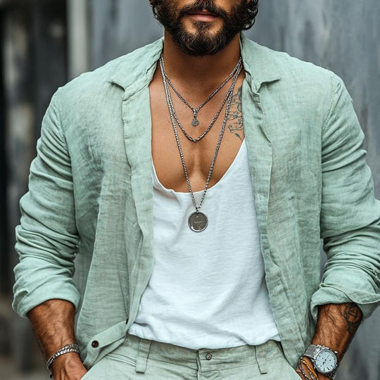 Men's Fashion Loose Linen Lapel Long Sleeve Casual Shirt 9885839130808