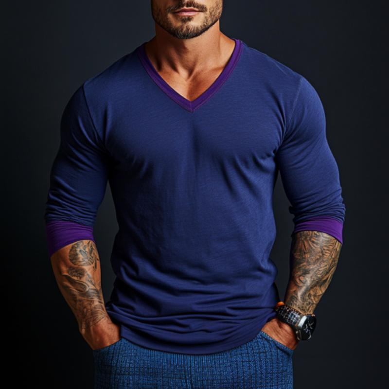 Men's V-neck Casual Long-sleeved Bottoming T-shirt 9261140869304