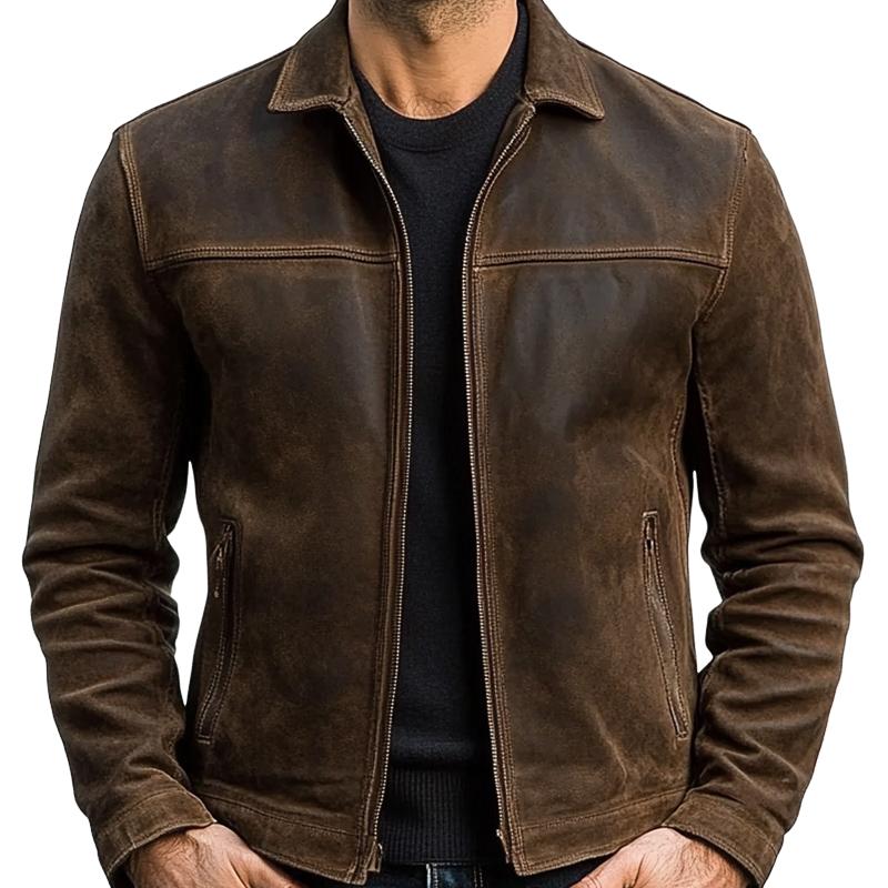 Men's Zipper Leather Jacket 9261077594296