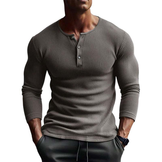 Men's Retro Classic Slim Fit Button Knit Long Sleeve Bottoming T-Shirt 9261142114488