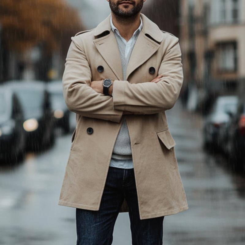 Men's Casual Cotton Lapel Double-breasted Short Trench Coat 9879143415992