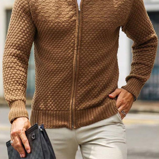Men's Classic Casual Stand Collar Zipper Knit Cardigan 9266614206648