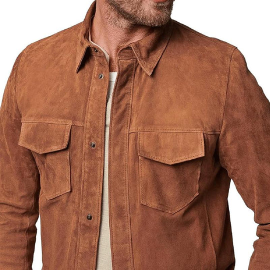 Men's Solid Color Suede Lapel Single Breasted Shirt Jacket 9882788331704