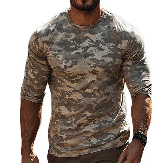 Men's Retro Casual Camouflage Printed Round Neck Long Sleeve T-Shirt 9877927166136