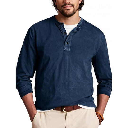 Men's Casual Solid Color Henley Collar Slim Fit Long Sleeve T-Shirt 9261142671544