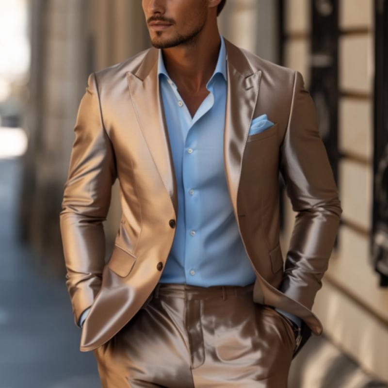 Men's Classic Casual Slim Fit Solid Color Satin Blazer 9887360319672