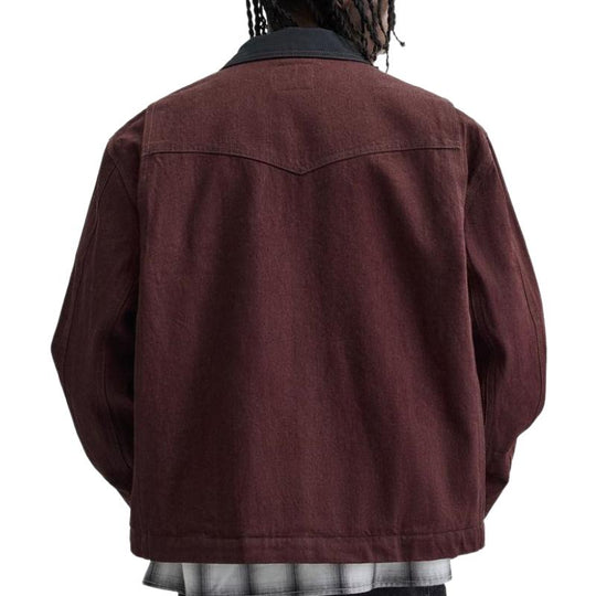 Men's Stylish Burgundy Lapel Canvas Jacket 9886819385528