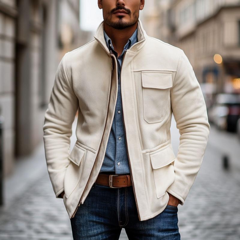 Men's Casual Suede Stand Collar Zipper Loose Work Jacket 9878729294008