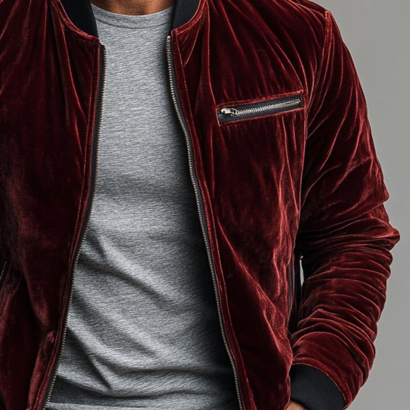 Men's Fashion Velvet Zipper Crew Neck Baseball Jacket 9877643591864