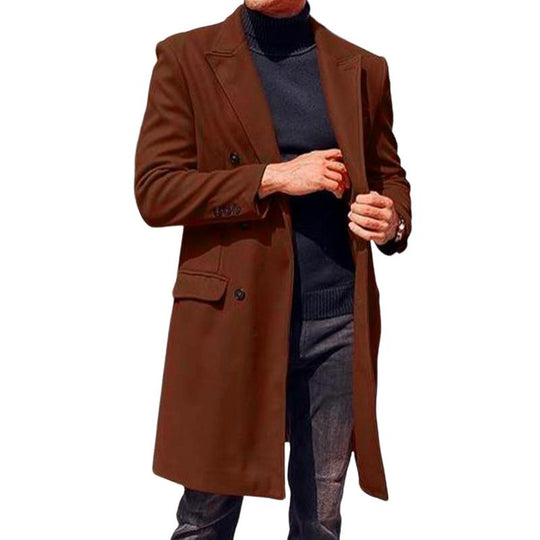 Men's Solid Color Double-breasted Mid-length Coat 9261104398520