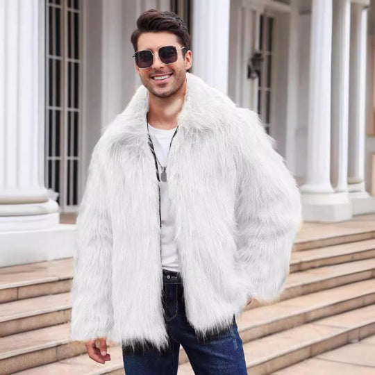 Men's Classic Casual Lapel Short Loose Faux Fur Warm Coat 9261110362296