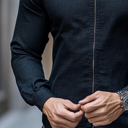 Men's Retro Casual Stand Collar Zipper Long Sleeve Shirt 9880235933880