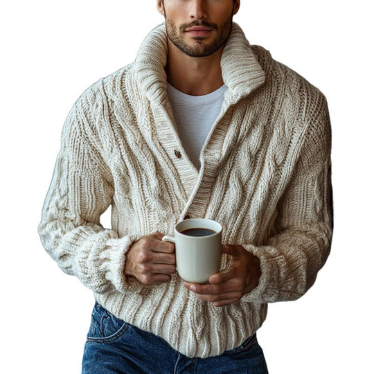 Men's Vintage Off-white Twist Knitted Sweater 9885838082232