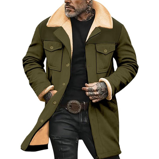 Men's Solid Color Printed Button Patchwork Coat 9261105971384