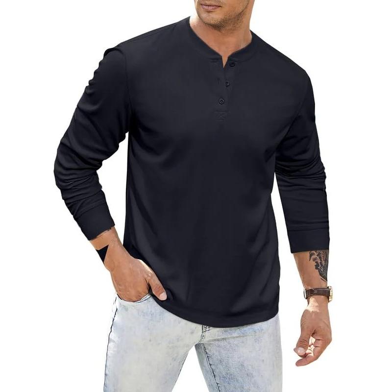 Men's Casual Henley Collar Loose Long Sleeve T-Shirt 9261139624120