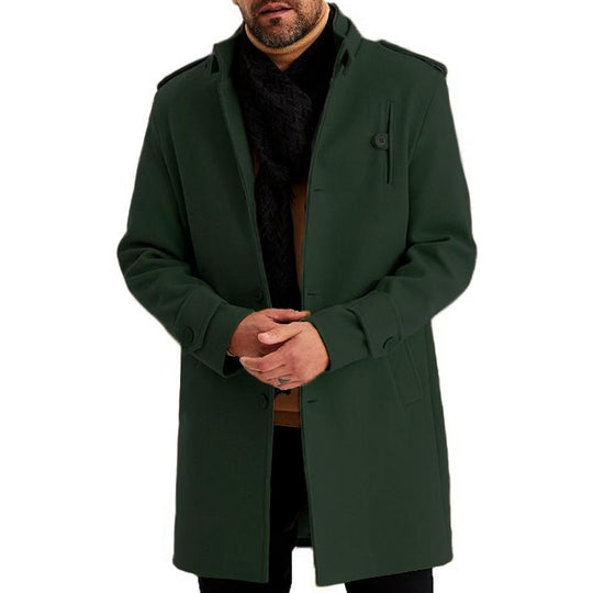 Men's Fashion Solid Color Stand Collar Single Breasted Mid-length Coat 9261106266296