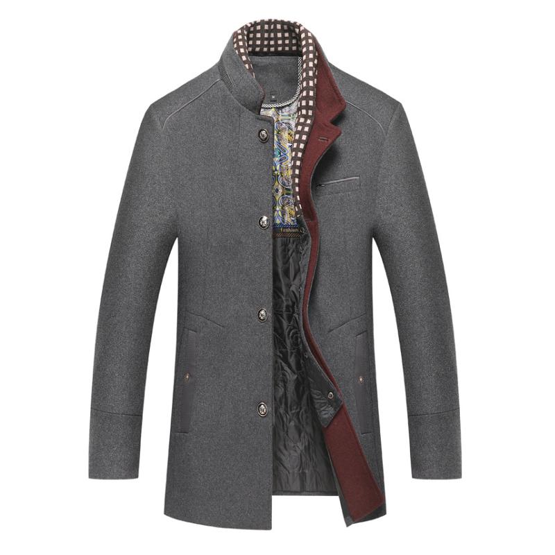 Men's Mid-length Scarf Collar Thickened Single-breasted Woolen Coat 9261107085496