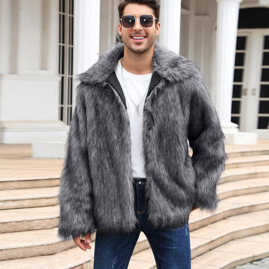 Men's Classic Casual Lapel Short Loose Faux Fur Warm Coat 9261110362296