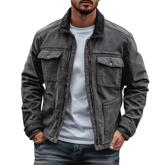 Men's Colorblock Lapel Multi-pocket Zipper Cargo Jacket 9877217214648