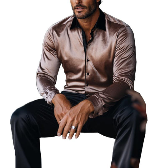 Men's Vintage Gentleman Velvet Long Sleeve Shirt 9883359183032