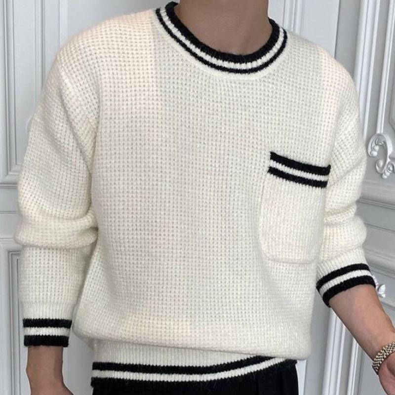 Men's Casual Round Neck Contrast Color Loose Knit Sweater 9880237342904