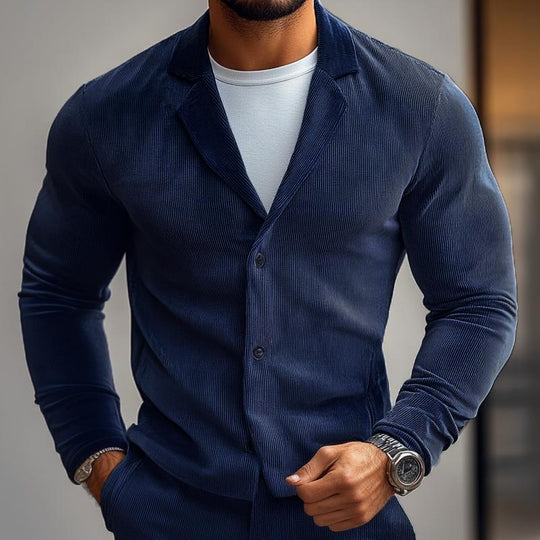 Men's Fashion Solid Color Corduroy Notch Lapel Single Breasted Casual Shirt 9886818664632
