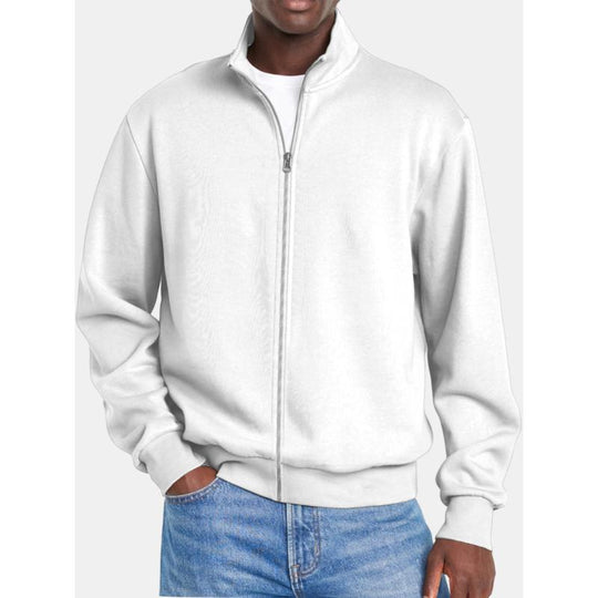Men's Solid Color Zipper Stand Collar Long Sleeve Sweatshirt Jacket 9261085262008