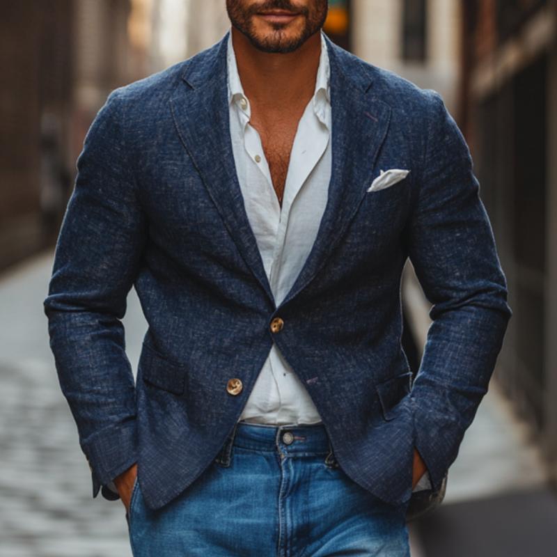 Men's Casual Cotton Linen Notch Lapel Single-breasted Slim-fit Blazer 9884641493176