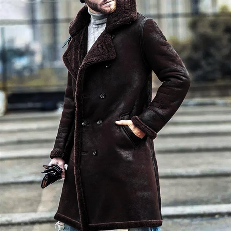 Men's Suede Stitching Plush Mid-Length Coat 9261105119416
