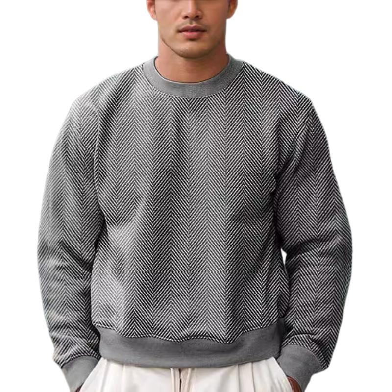 Men's Casual Loose Round Neck Twill Sports Sweatshirt 9262182695096
