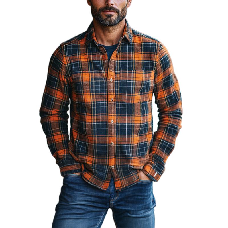 Men's Classic Casual Brushed Plaid Long Sleeve Shirt 9882787512504