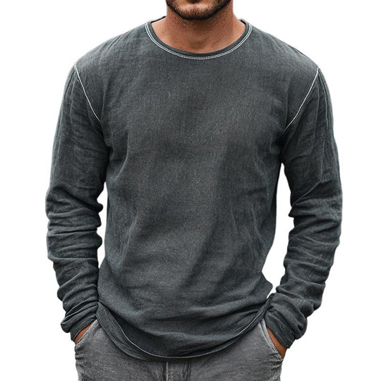 Men's Retro Casual Linen Round Neck Long Sleeve T-Shirt 9887382634680