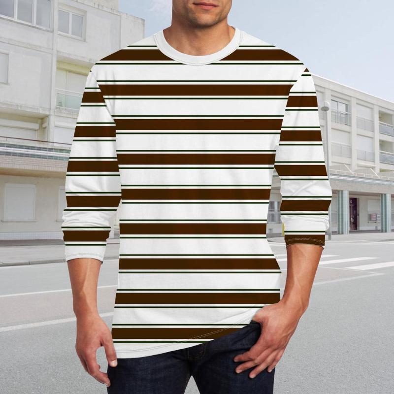 Men's Round Neck Printed Striped Long Sleeve T-shirt 9261143949496