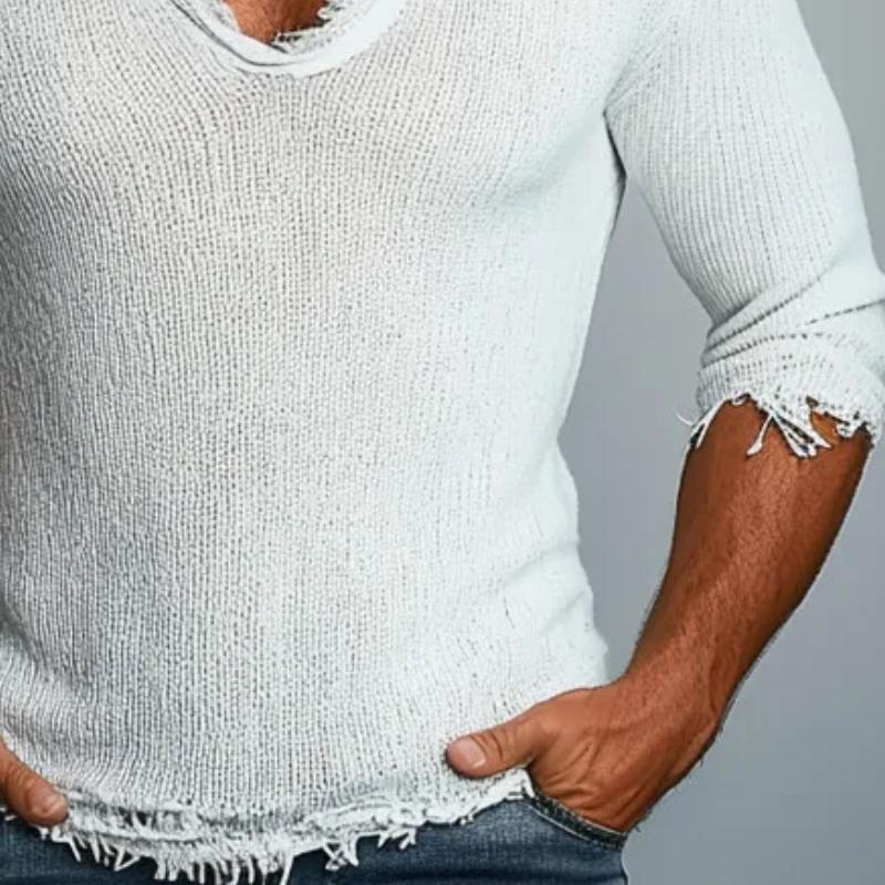 Men Fashion Raw Edge V Neck Slim Fit Knit Sweater 9883355742392