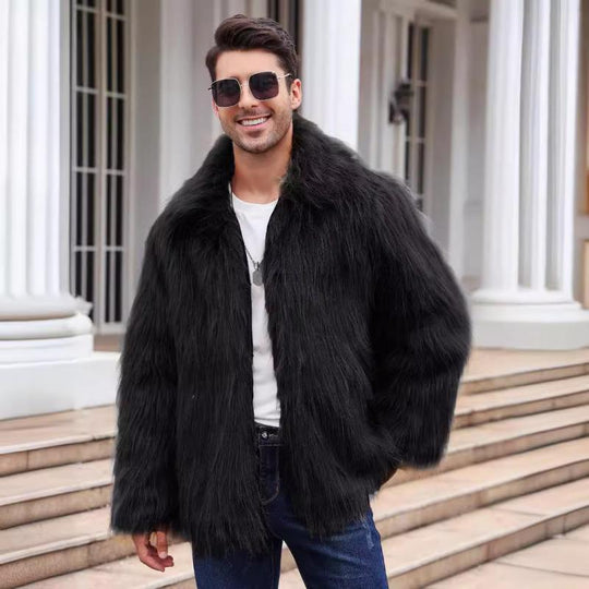 Men's Classic Casual Lapel Short Loose Faux Fur Warm Coat 9261110362296