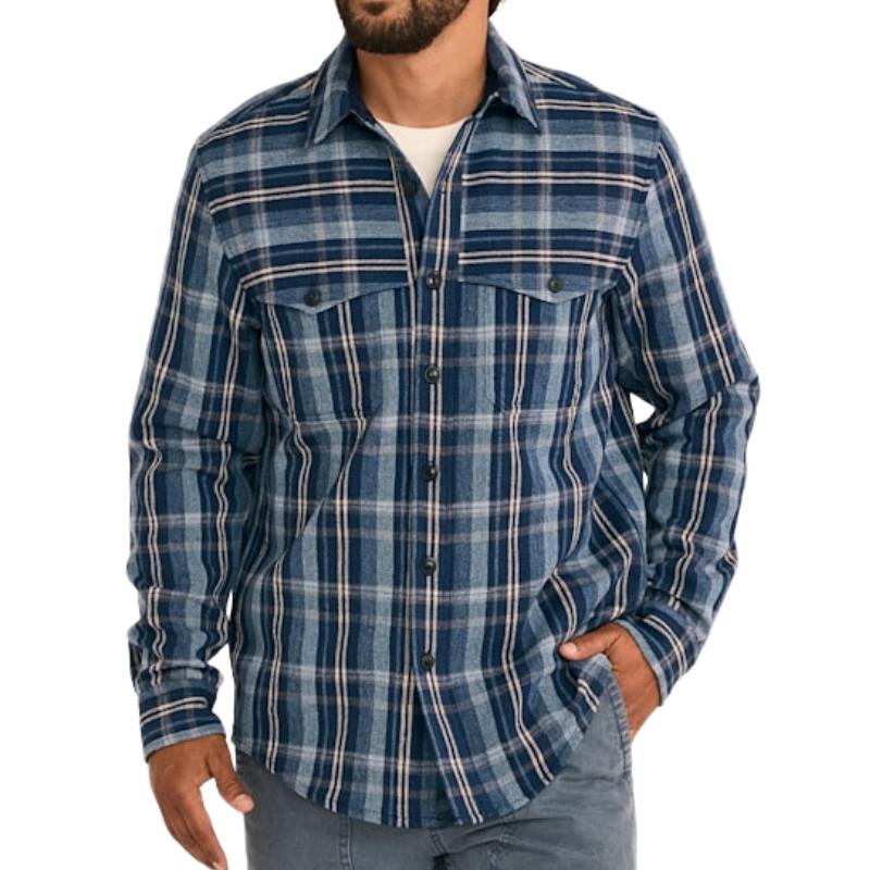 Men's All-match Blue Plaid Long-sleeved Lapel Shirt 9884640018616
