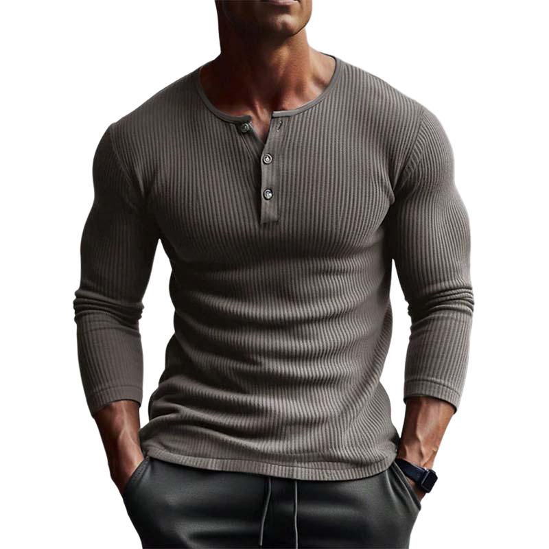 Men's Retro Classic Slim Fit Button Knit Long Sleeve Bottoming T-Shirt 9261142114488