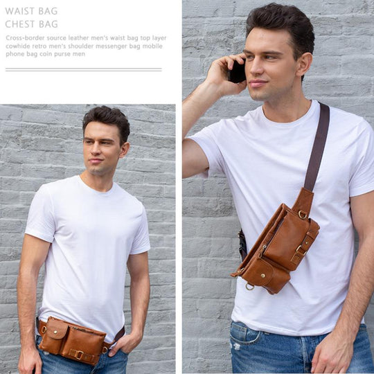 Men's Classic Genuine Leather Waist And Messenger Bag 9262189904056