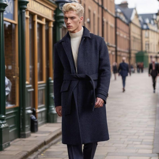 Men's Fashion Woolen Lapel Single Breasted Long Coat 9261106331832