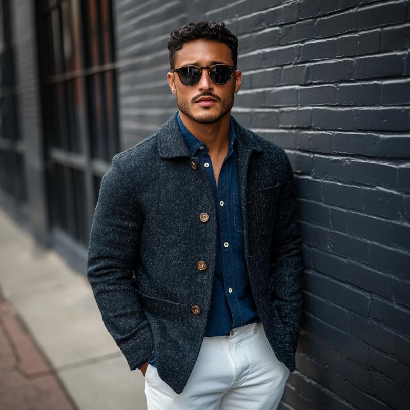 Men's Casual Wool Blended Lapel Single Breasted Patch Pocket Jacket 9880236589240