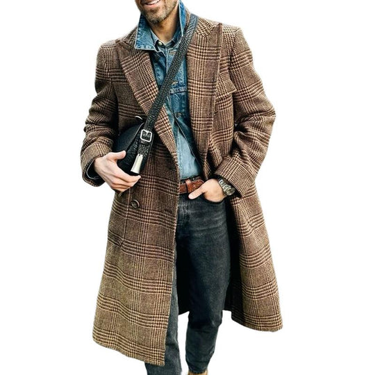 Men's Vintage Double Breasted Check Coat 9261106823352