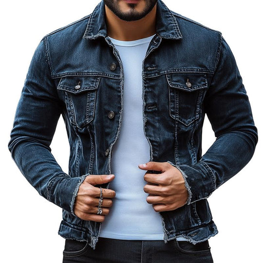 Men's Fashion Distressed Brushed Lapel Single Breasted Denim Casual Jacket 9877217050808