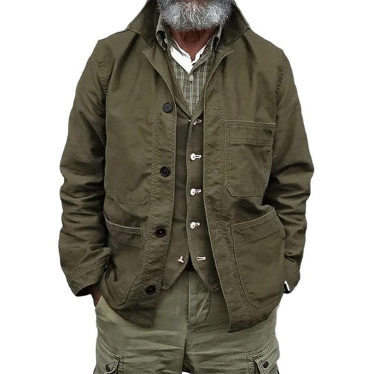 Men's Classic Retro Lapel Multi-Pocket Work Jacket Dtt25081904