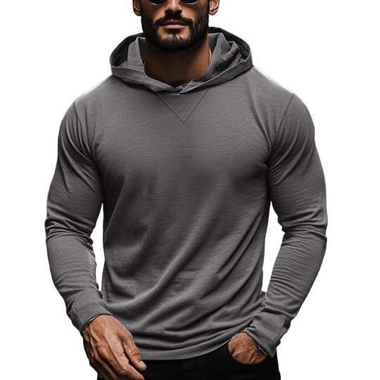 Men's Casual Solid Color Hooded Long Sleeve T-Shirt 9261140836536