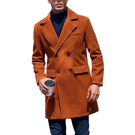 Men's Casual Mid-length Double-breasted Woolen Coat 9261109215416