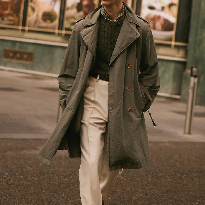 Men's Casual Fashionable Double-breasted Knee-length Trench Coat 9887361564856