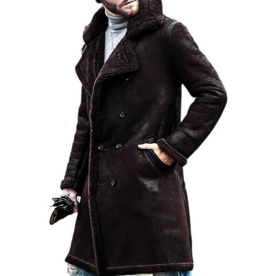 Men's Suede Stitching Plush Mid-Length Coat 9261105119416