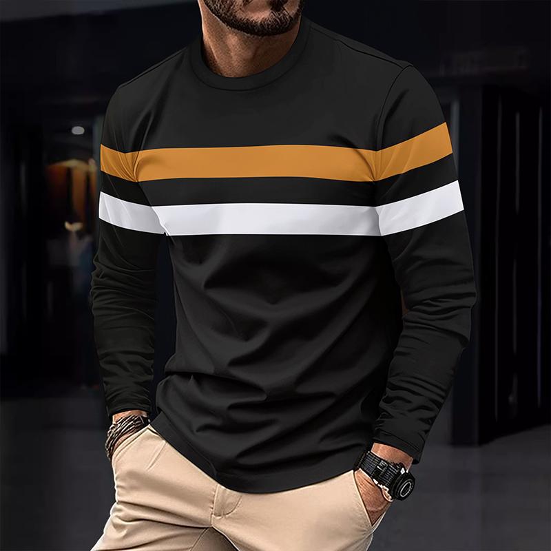 Men's Colorblock Striped Round Neck Long Sleeve Casual T-shirt Dtt25081918