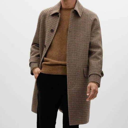 Men's Classic Casual Multi-Pocket Button-Down Thigh-Length Houndstooth Lapel Coat 30114162K 9261107839160
